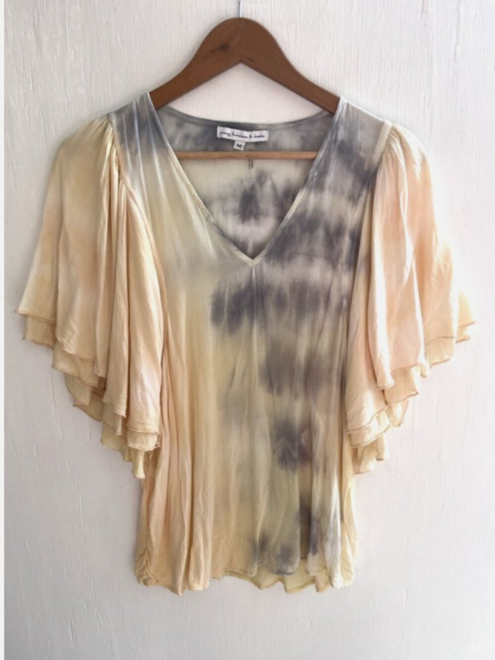 YOUNG FABULOUS & BROKE Tie Dye Layered Ruffle Sleeve Blouse Size M